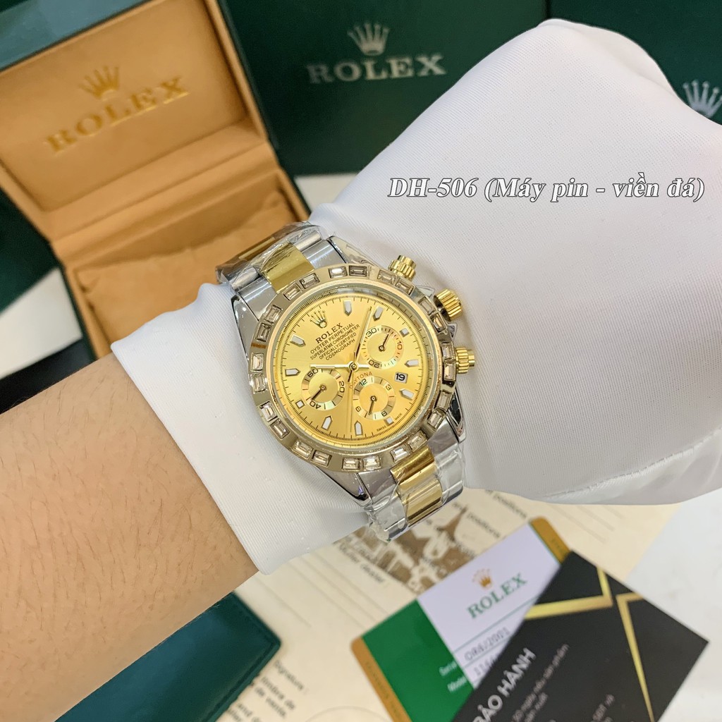 [Full box bản 40mm viền đá] Đồng hồ nam rolex hàng siêu cấp - viền đá tặng hộp bảo hành 12th -DH506