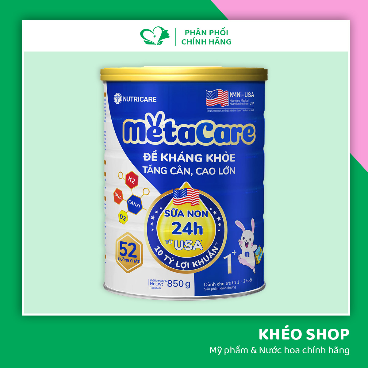 Sữa Bột METACARE 1+ Nutricare 850g - Đề Kháng Khoẻ Tăng Cân Cao Lớn Cho Bé Từ 1-2 Tuổi