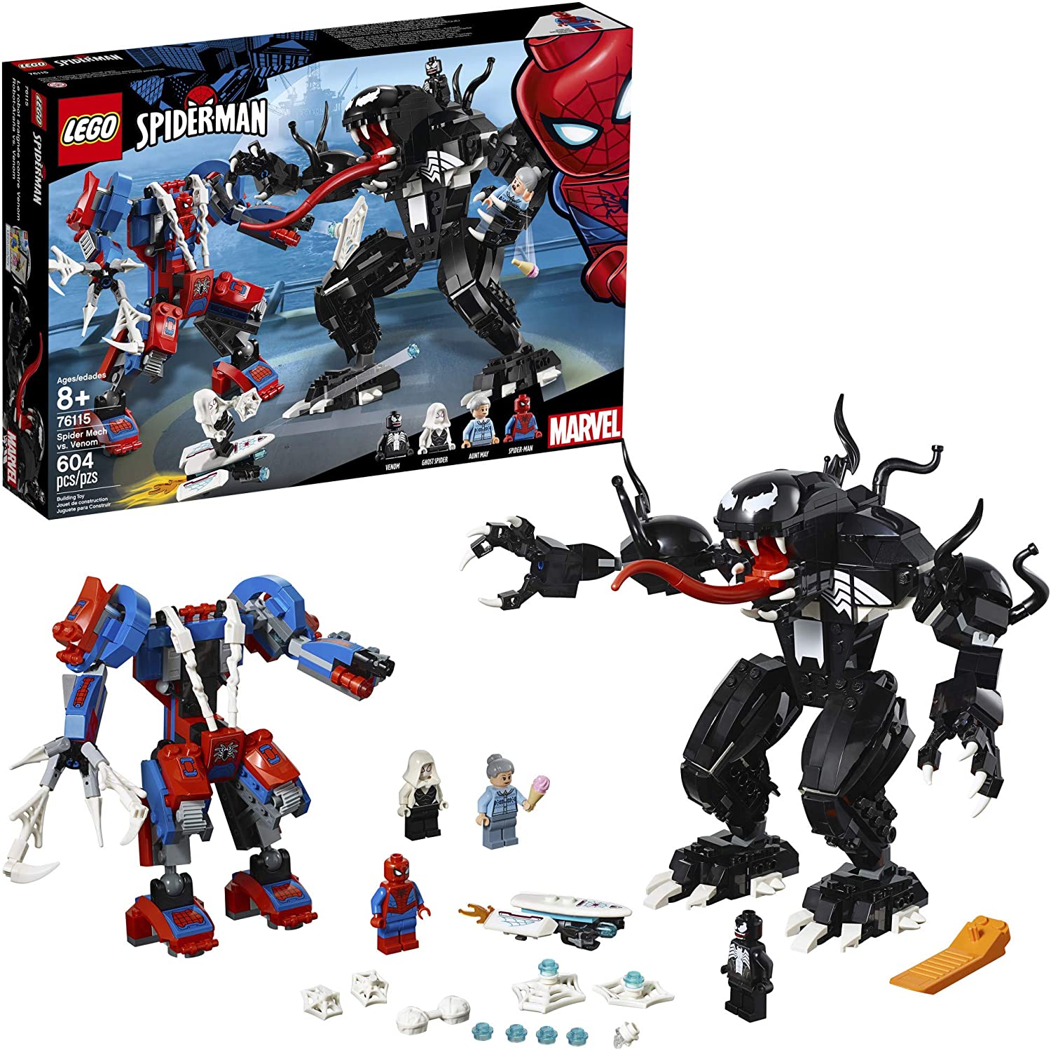 LEGO Superhero Marvel Spider Mech Vs. Venom 76115 Bộ xây dựng đồ chơi hành  động với tính năng bắn web và vuốt đồ chơi, bao gồm nọc độc của búp bê  Spiderman