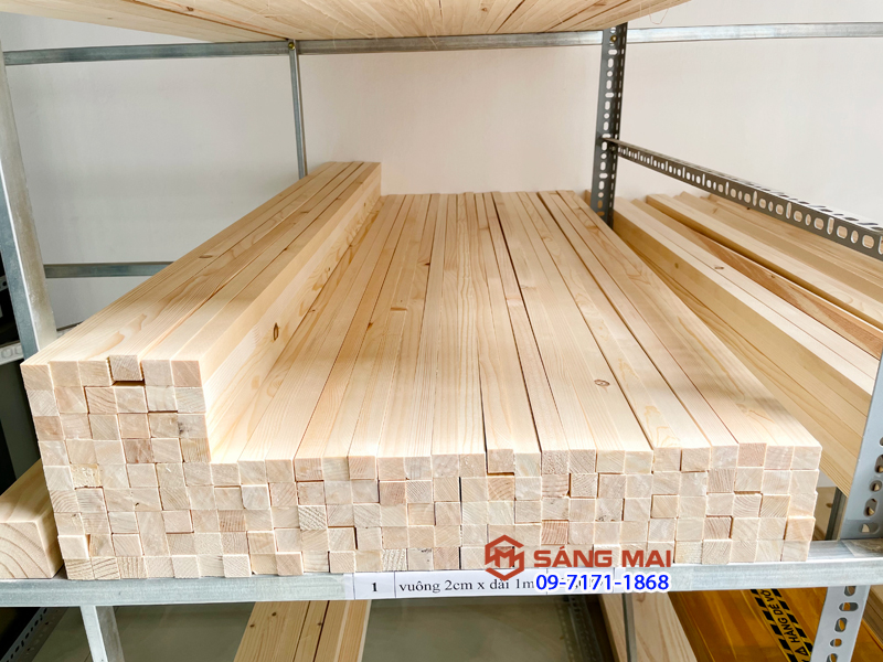 [MS01] Thanh gỗ thông vuông 2cm x 2cm x dài 120cm + láng mịn 4 mặt