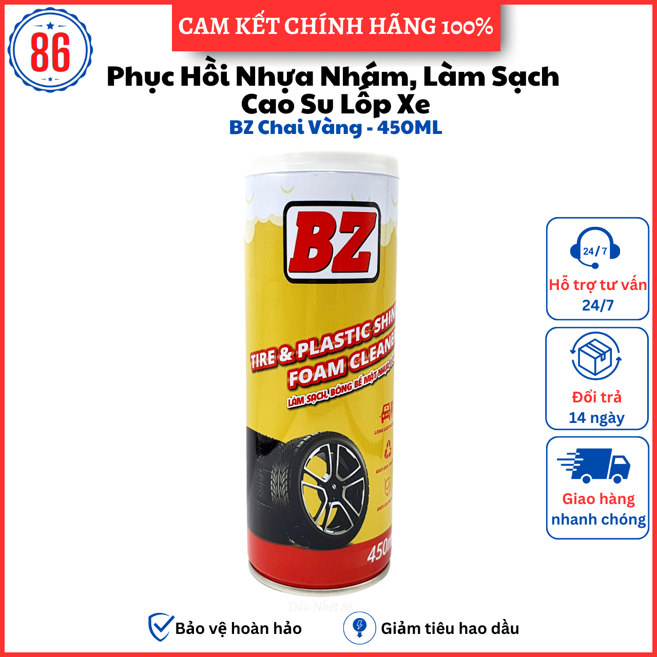 Chai xịt phục hồi nhựa nhám vỏ xe BZ 450ML
