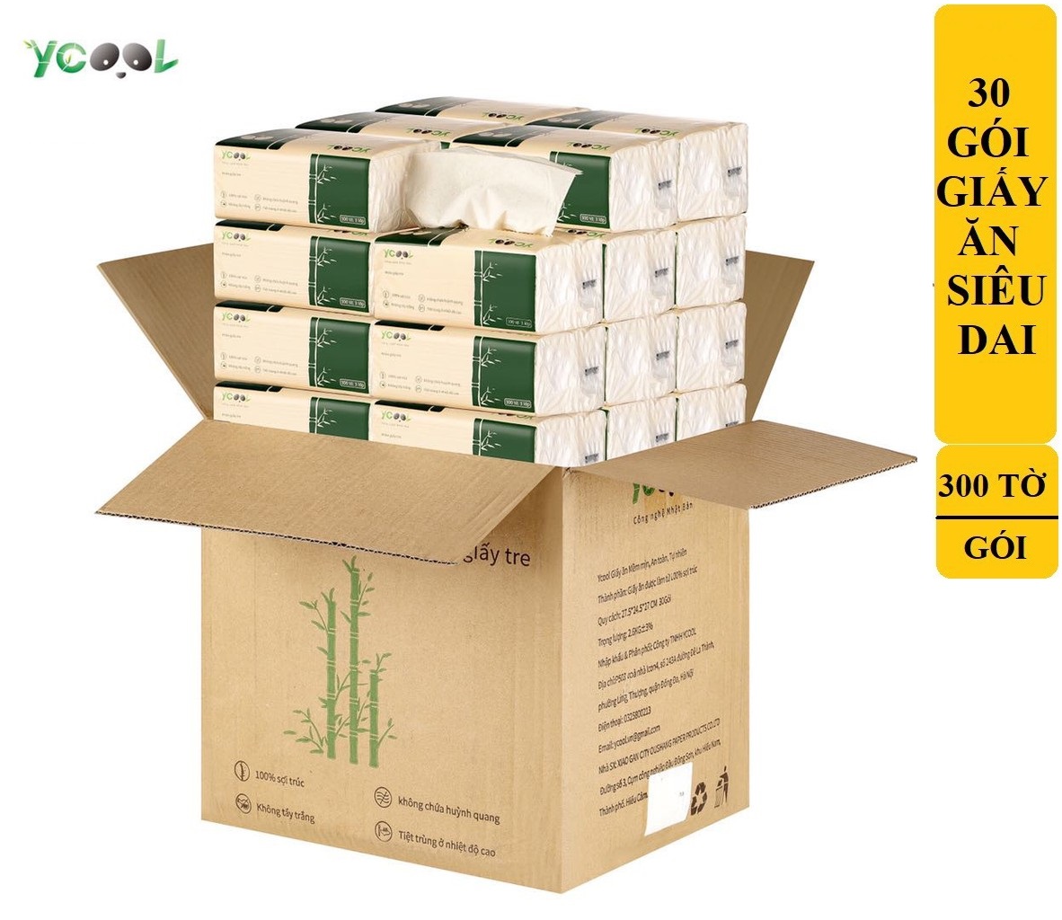 Combo 1 thùng giấy ăn gấu trúc ycool 30 gói giấy ăn khăn giấy gấu trúc 3 lớp giấy ăn gấu trúc 300 tờ