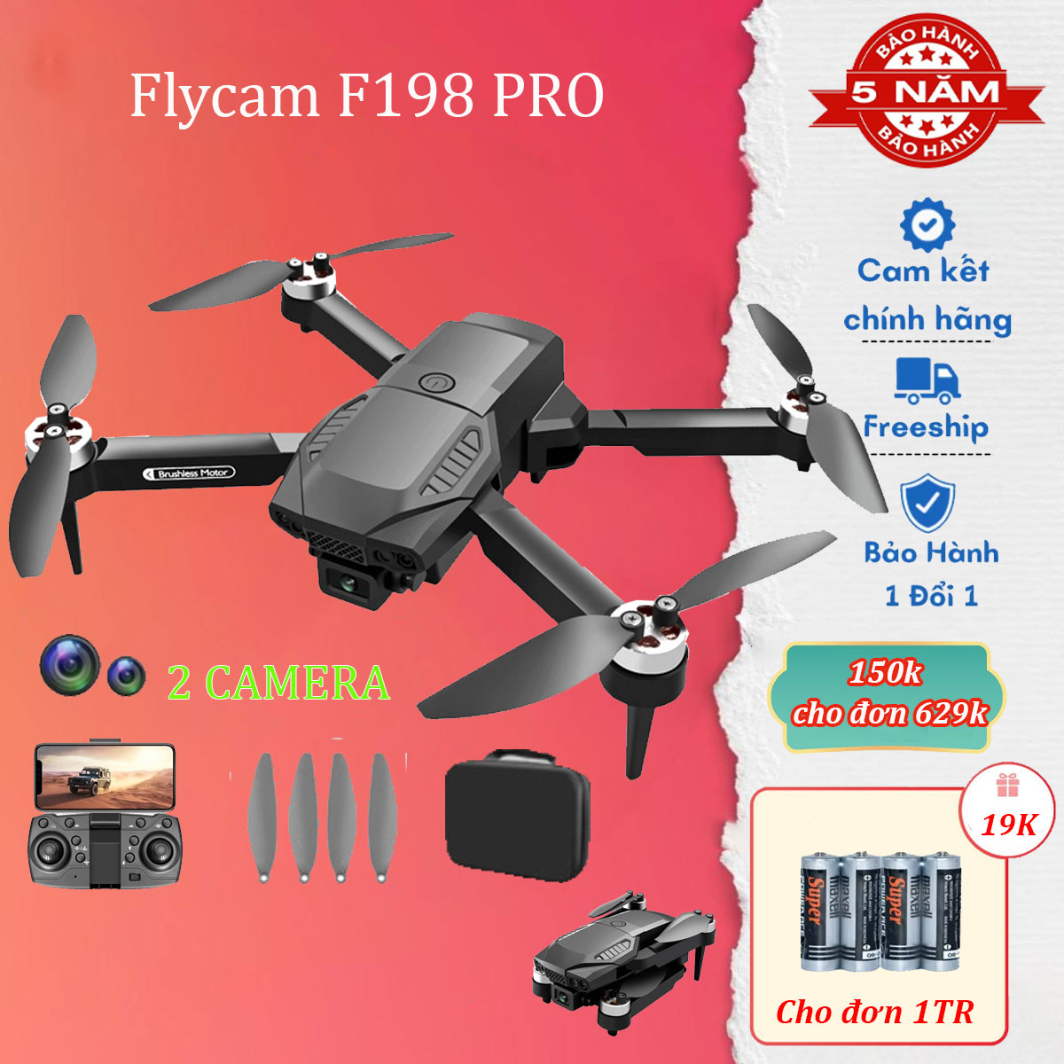 Flycam F198 Pro fly cam giá rẻ camera kép 4k HD, được trang bị pin siêu khỏe, flycam mini máy bay điều khiển từ xa. Bảo hành 5 năm