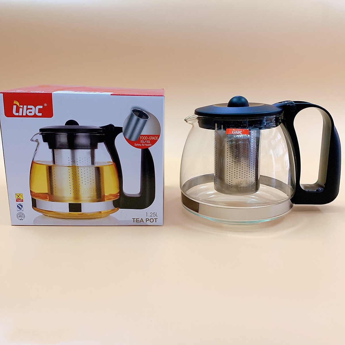 Bình lọc trà thuỷ tinh lilac cao cấp lõi inox 304