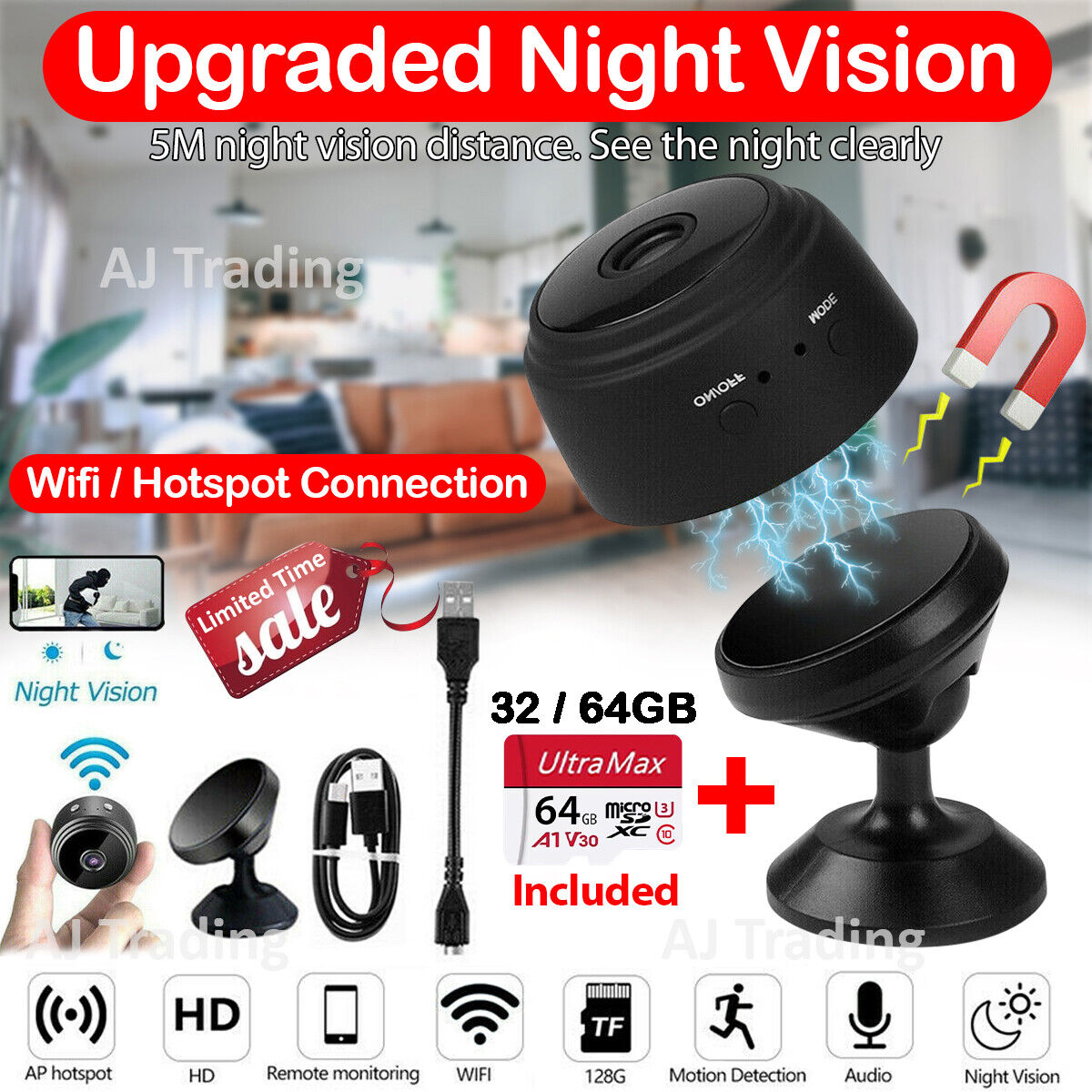 Camera giám sát mini ip wifi kết nối internet a9 pro - camera siêu nhỏ wifi fullhd 1080p đa năng- hồng ngoại quay ban đêm, hình ảnh sắc nét cả ngày và đêm, siêu bền- kết nối wifi qua điện thoại xem