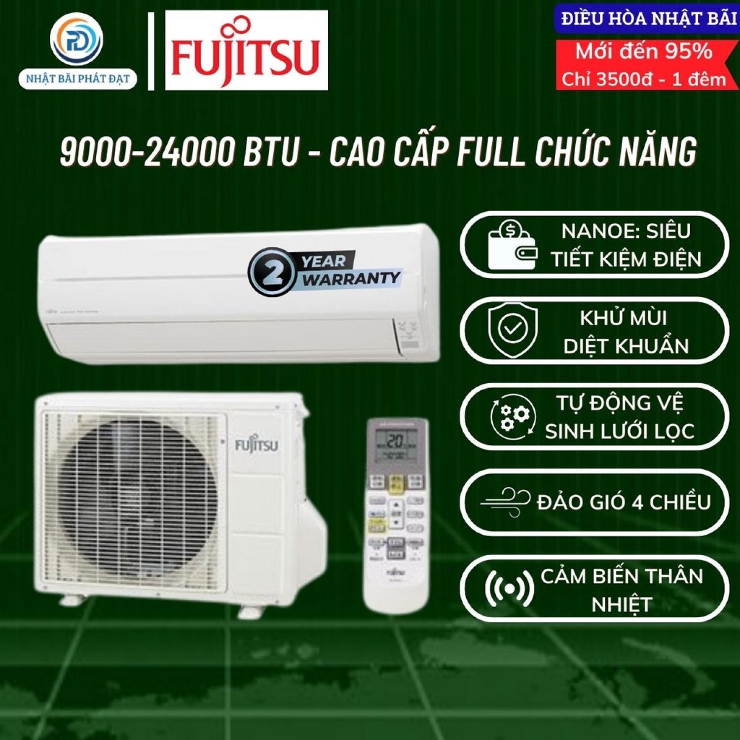 Điều hòa Fujitsu từ 9000btu đến 24000btu Full chức năng hàng nội địa Nhật đã qua sử dụng Nhật Bãi Phát Đạt