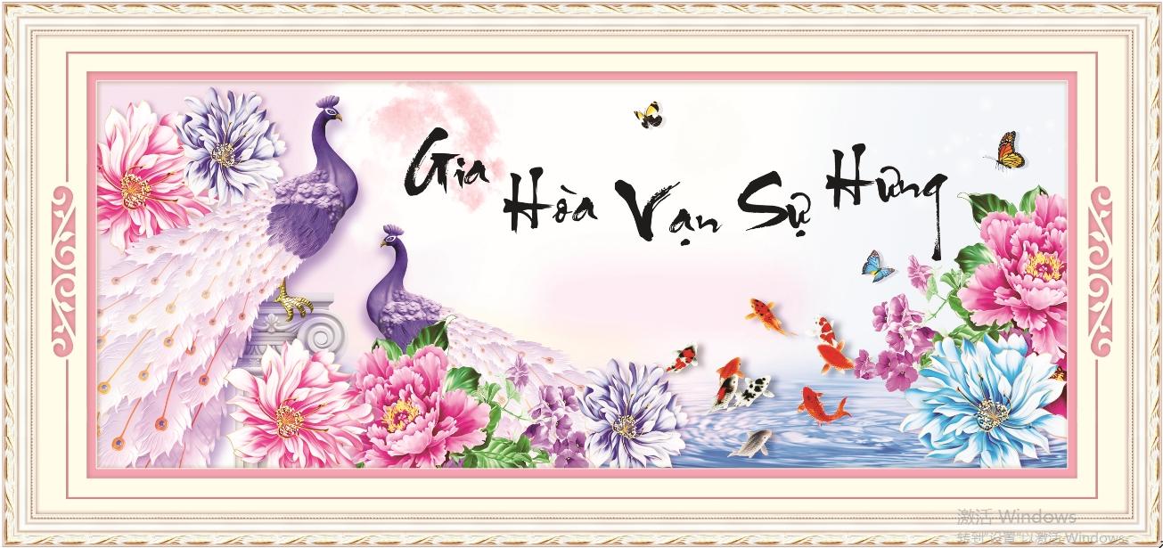 Tranh thêu chữ thập chim công gia hoà vạn sự hưng 3d ailuo al53535- chưa thêu