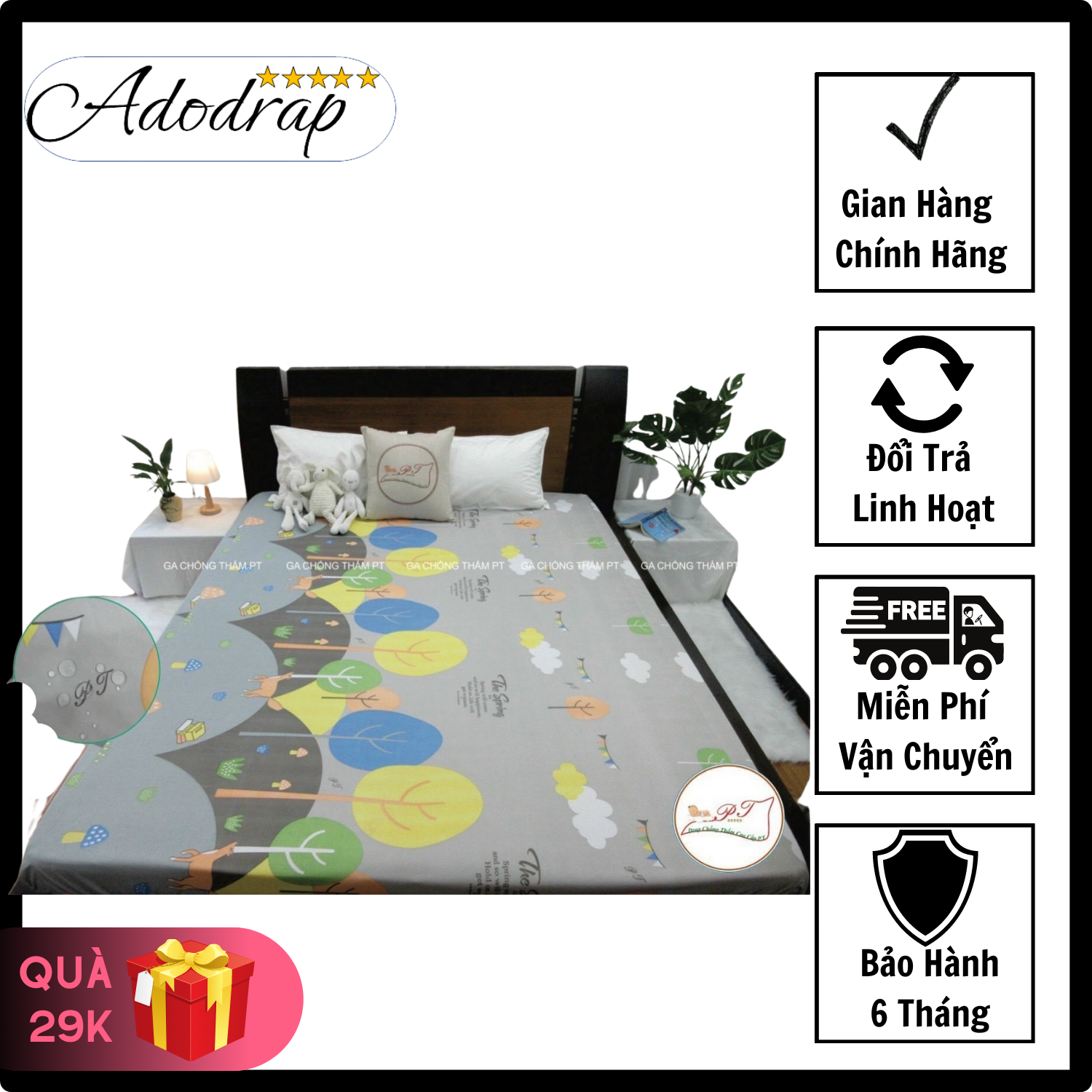 [FREESHIP+QUÀ]Ga Chống Thấm Cao Cấp PT, An Toàn cho trẻ sơ sinh và trẻ nhỏ,Bảo hành 1 đổi 1 trong 7 ngày,1m6x2m,1m8x2m,2mx2m2,không nóng không.bí không sột soạt,giặ,t máy thoải mái.ADODRAP