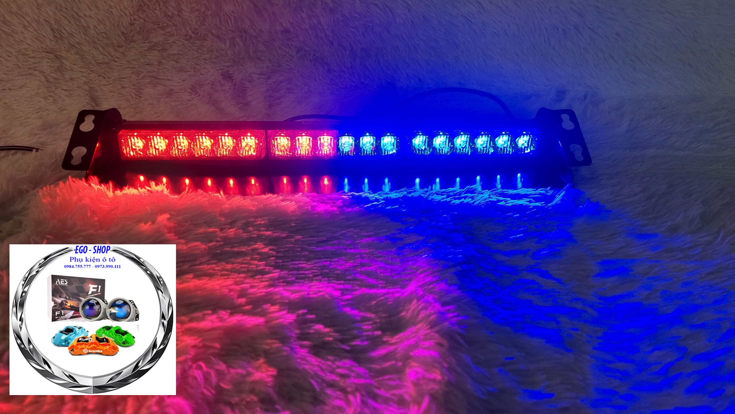 Đèn chớp  xanh đỏ 12V - 18W - 18 LED cao cấp gắn kính xe ưu tiên. EGO SHOP