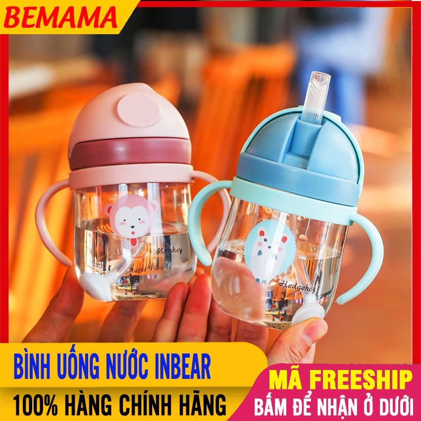 Bình uống nước cho bé inbear 250ml có van chống sặc, bình tập uống nước cho bé, bình tập hút vạch chia ml, bình nước có ống hút cho bé, binh uong nuoc cho be