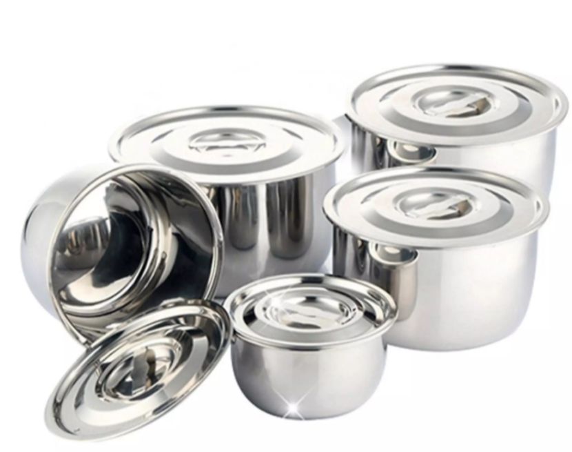 Bộ 5 nồi inox bền đẹp, sáng bóng không rỉ sét đủ size 16-18-20-22-24 cm - dùng được trên bếp từ không gian bếp