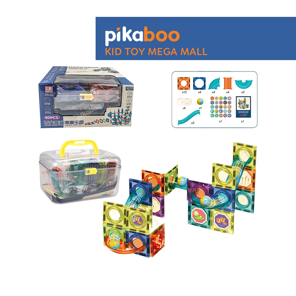 Đồ chơi xếp hình lắp ráp nam châm 40 miếng hình khối cao cấp pikaboo giúp bé phát triển tư duy