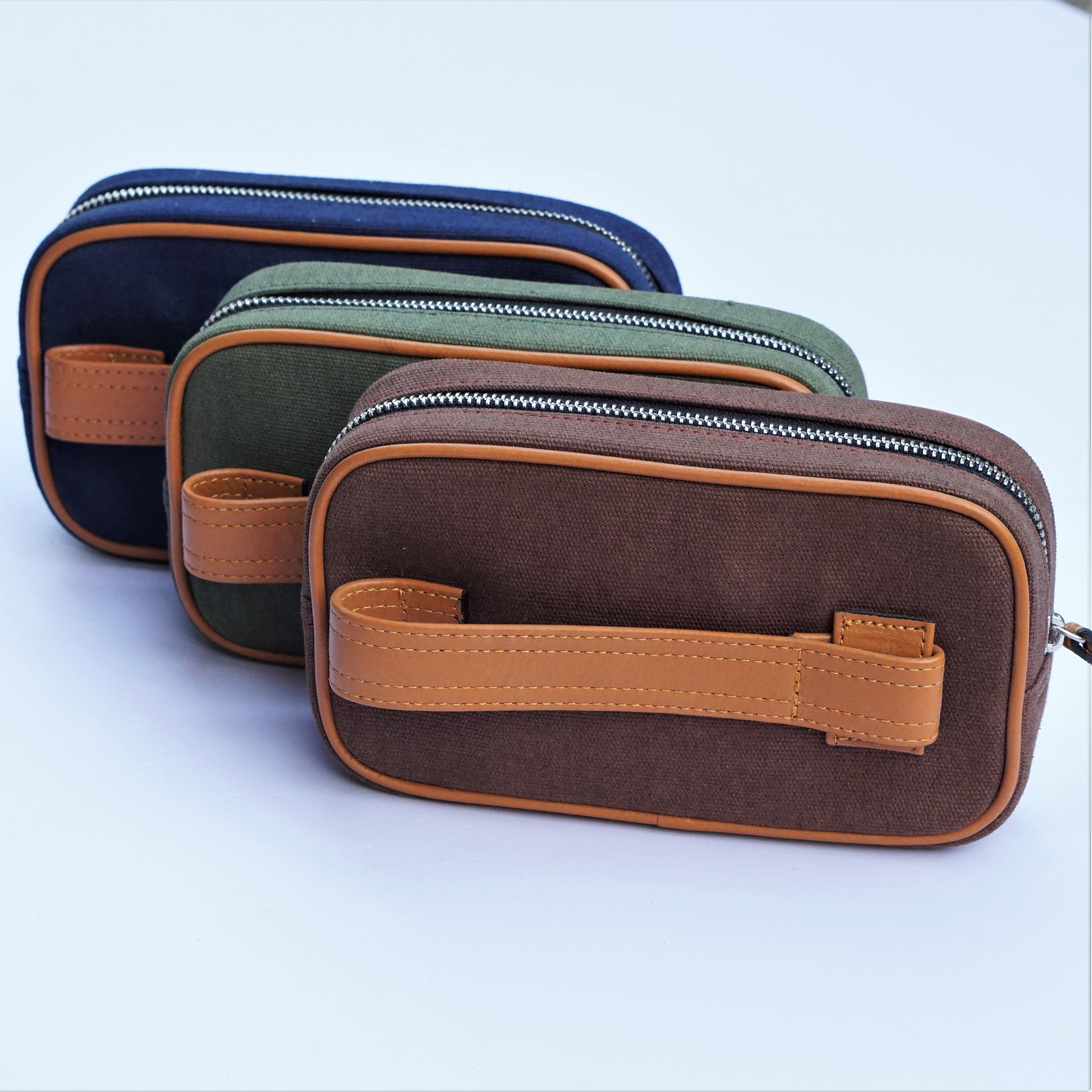 Clutch da bò. túi clutch da nam phối vải canvas, ví clutch da thời trang m005