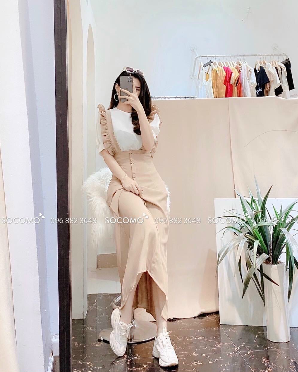 Sét Yếm Tiểu Thư Phong cách Vintage Phối Hai Màu Cá Tính TTSA0752