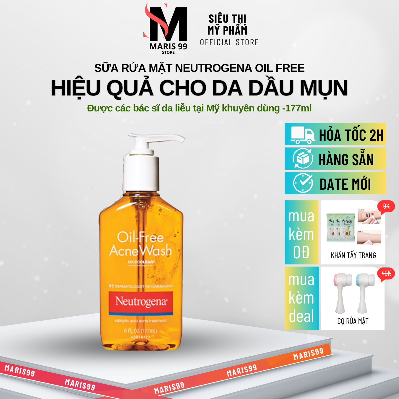 Sữa rửa mặt neutrogena oil free acne wash, sữa rửa mặt cho da dầu mụn, kiềm dầu, ngăn ngừa mụn 177ml _achoice