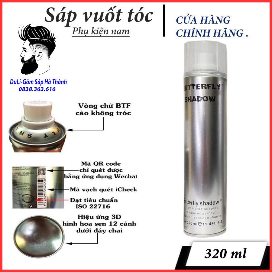 Keo xịt tóc nam butterfly shadow r 320ml xịt giữ nếp tóc chuẩn salon