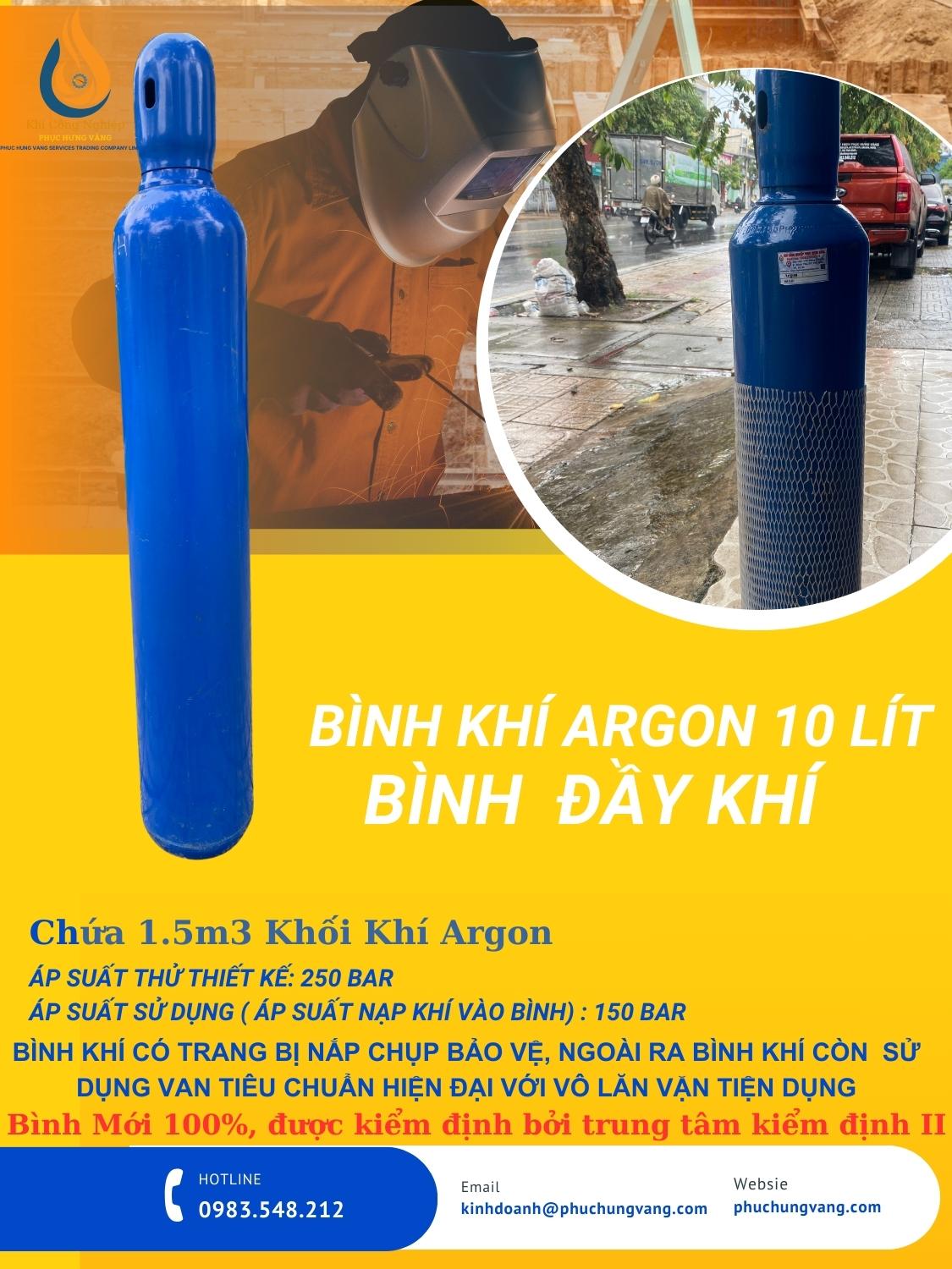 Bình khí argon 10lít đã nạp khí - hàn tig