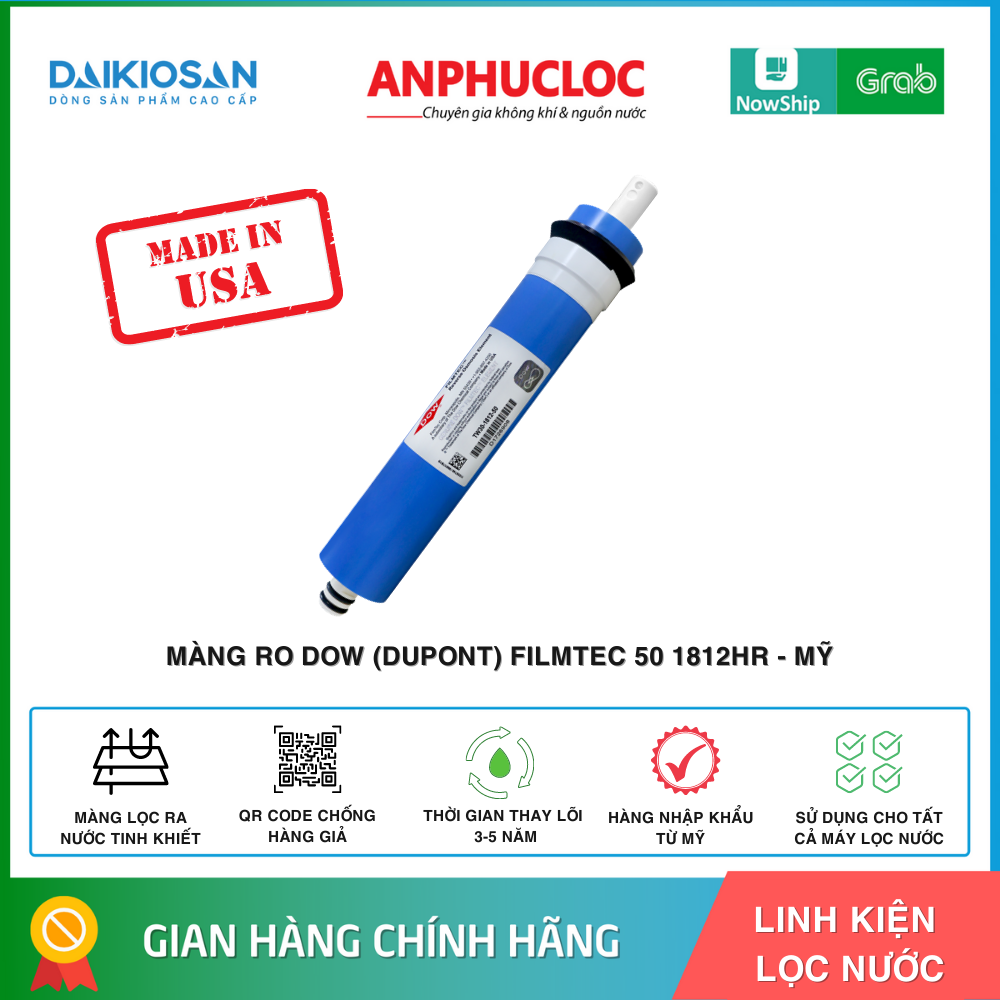 [CHÍNH HÃNG] Lõi lọc nước số 4 - Màng RO DUPONT (DOW) FILMTEC TW30-1812-50HR hiệu suất cao ( Kiểm tra chính hãng bằng phần mềm DUPONT HOME WATER)