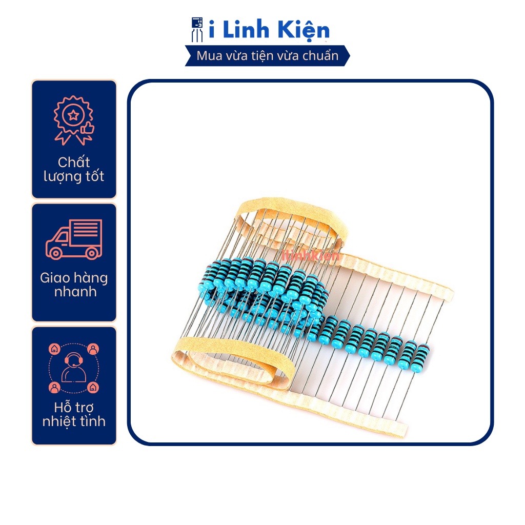 Điện trở 1w 330r-3.3k 1% chân đồng túi 10 con.