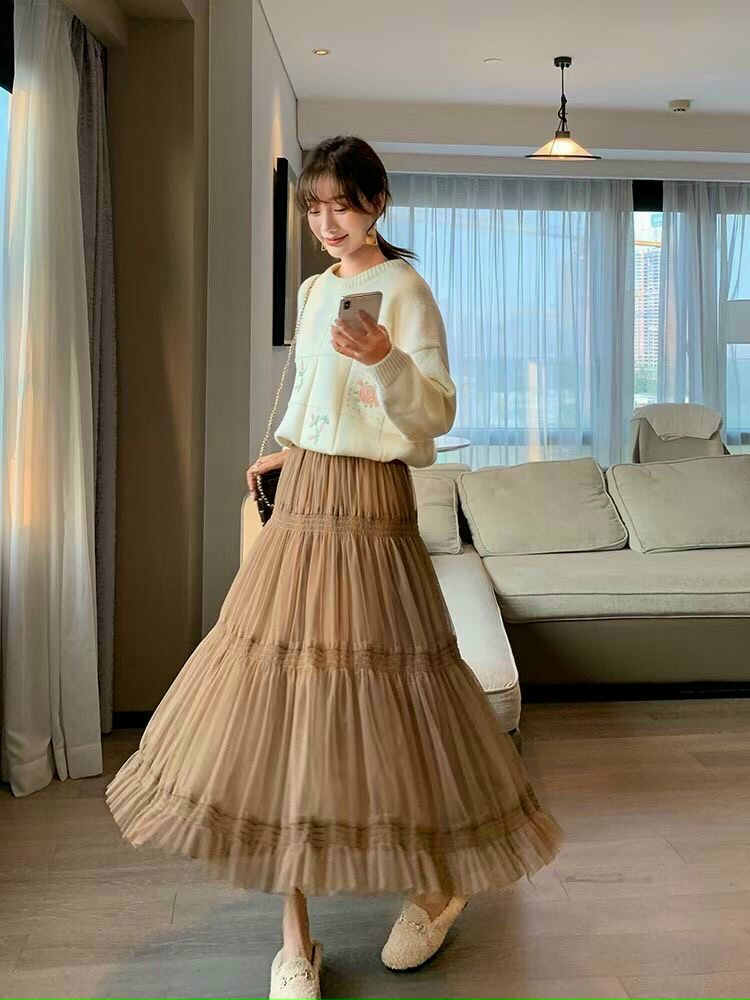Chân váy von dáng dài tầng-chân váy von midi- mix đồ quanh năm