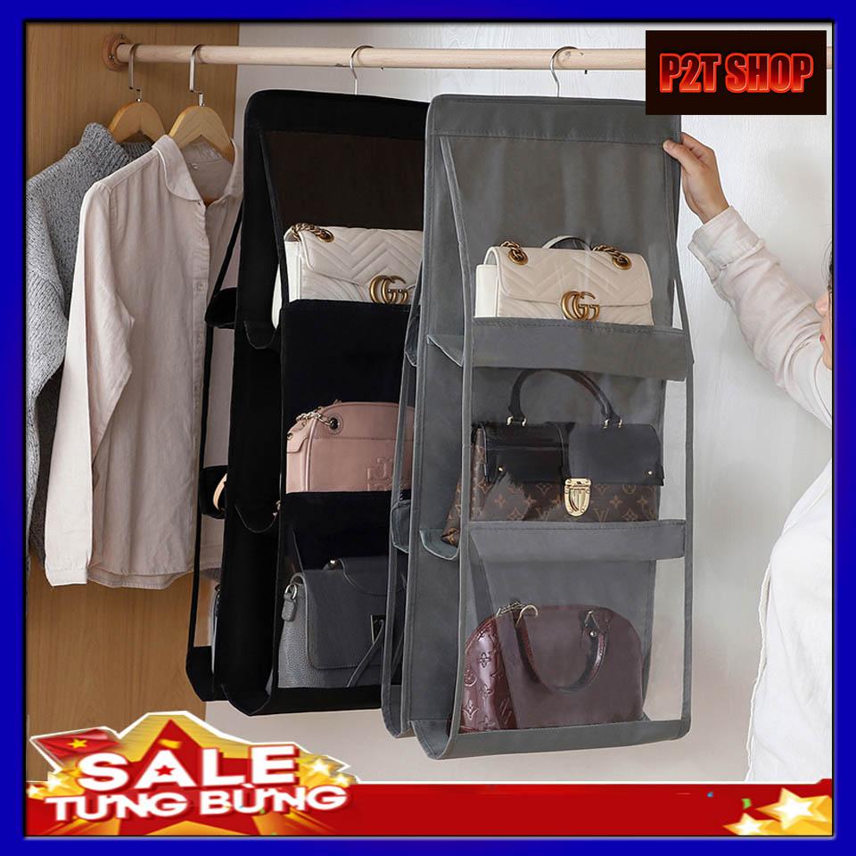 Tuí đựng đồ đa năng, Túi treo giỏ xách 6 ngăn chống bụi, móc treo túi xách đa năng, tuí chống bui tiện ích