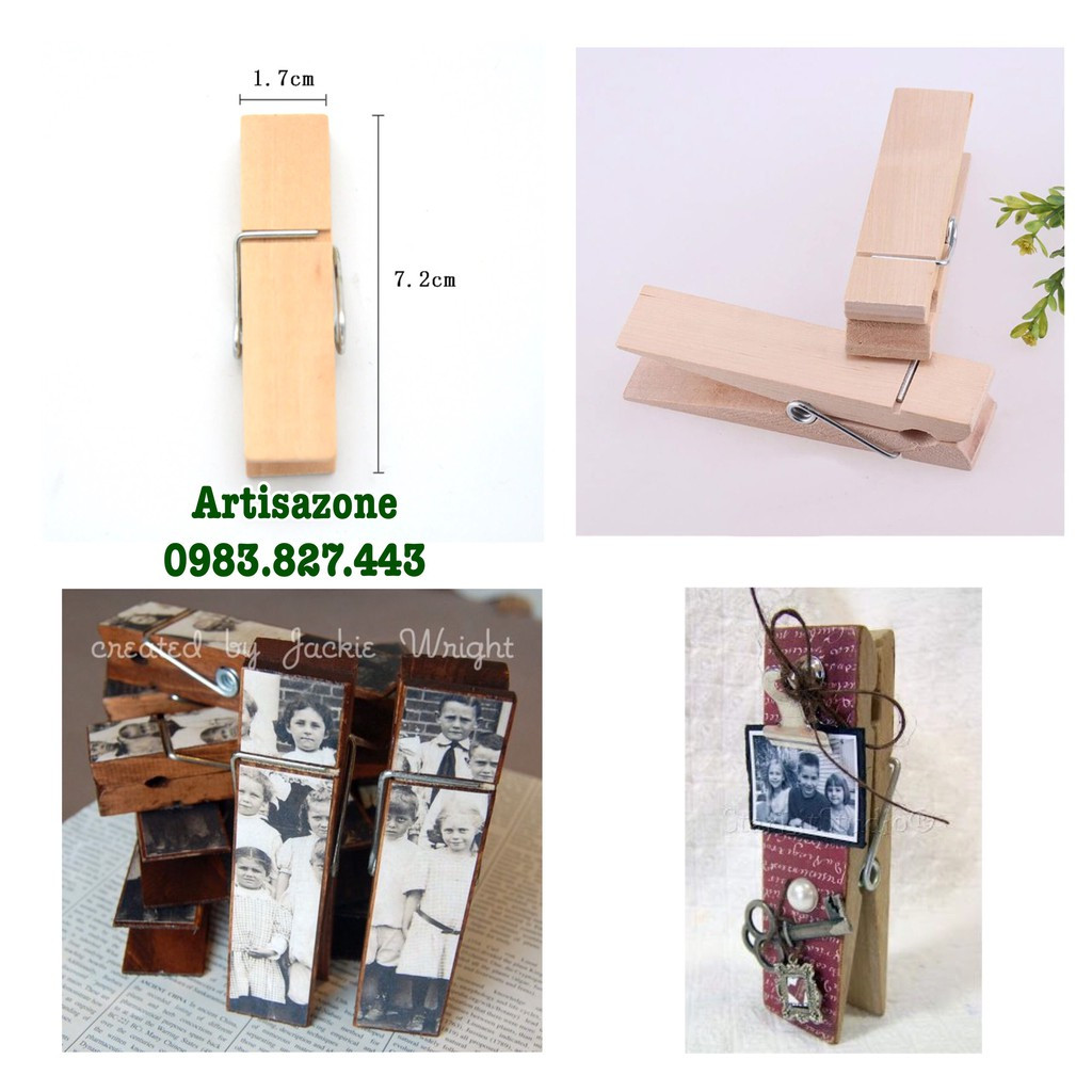Kẹp gỗ trơn handmade, size đại - Đọc kỹ mô tả sản phẩm - Set 05 chiếc