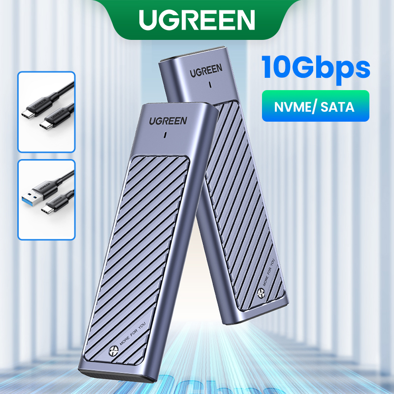 Ugreen 10gbps dual protocol m.2 nvme and sata ssd case usb c 3.2 gen2 compatible with m.2 m-key/m&b-key model: 90408