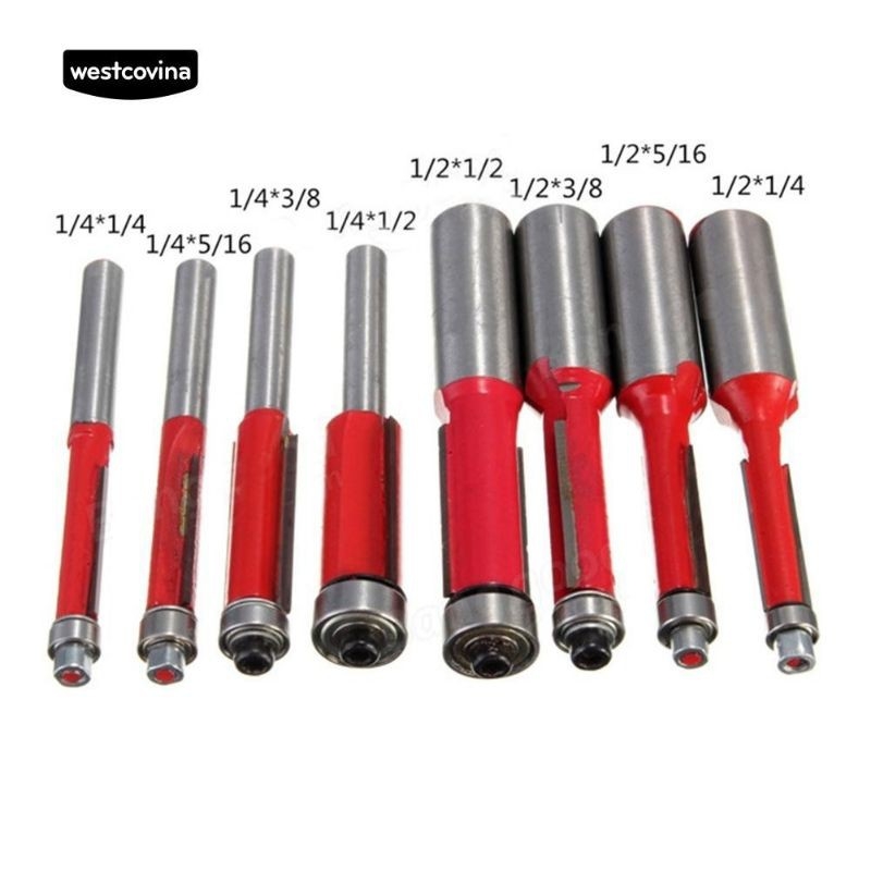 [HCM]Mũi phay gỗ thẳng đầu bi cốt 6.3ly ( combo 4 mũi ) 6 8 10 12ly có bạc đạn