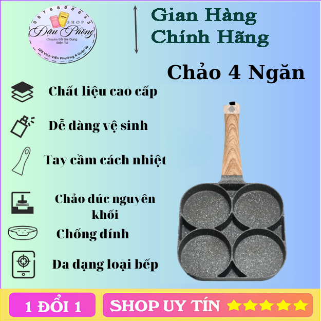 Chảo đá 4 ngăn chống dính chiên rán trứng làm bánh đa năng tiện dụng💥siêu hot💥