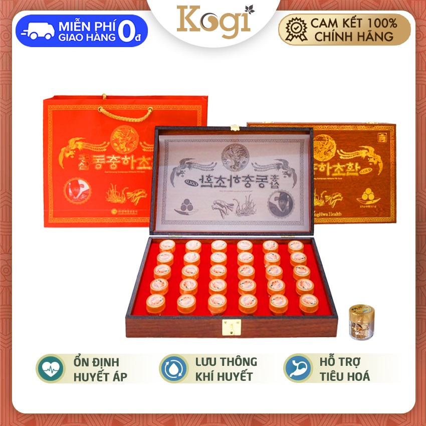 Viên hoàn hồng sâm đông trùng hạ thảo Hàn Quốc Kanghwa hộp gỗ 30 viên - Hỗ trợ tăng sức đề kháng, bồi bổ cơ thể, giảm sự mệt mỏi, bổ thận bổ phế, giảm ho