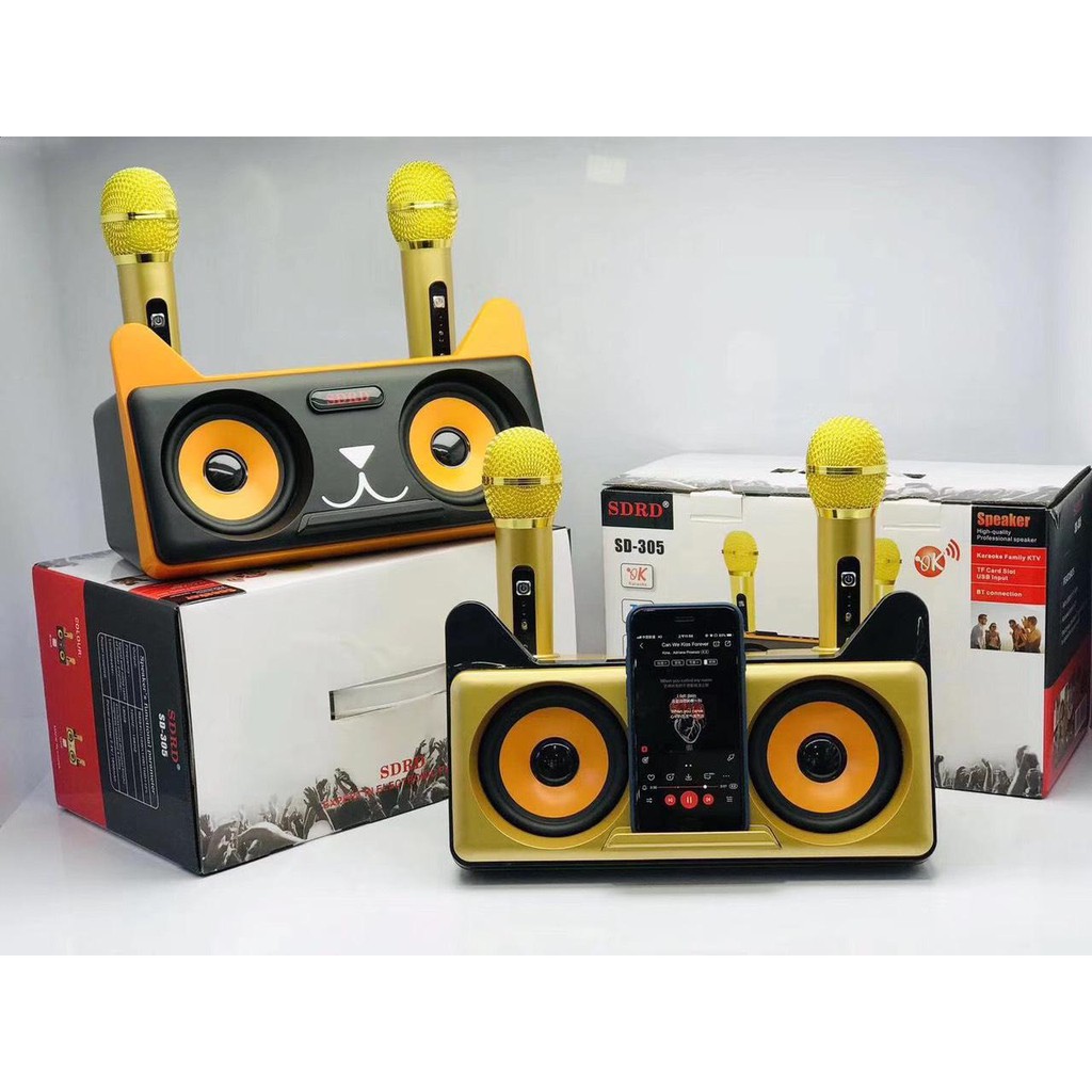 Loa bluetooth karaoke sdrd sd-305, kèm 02 mic không dây loa bluetooth sd-305 karaoke loa hát karaoke bluetooth sd-305 tặng kèm 2 mic ko dây loa bluetooth karaoke sd-305 tai mèo-tặng kèm 2 microloa sd 305 chất lượng, giá tốt