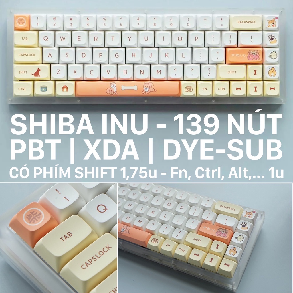 Keycap Shiba Inu XDA Profile Nhựa PBT Cao Cấp in Dye-Sub 139 Phím