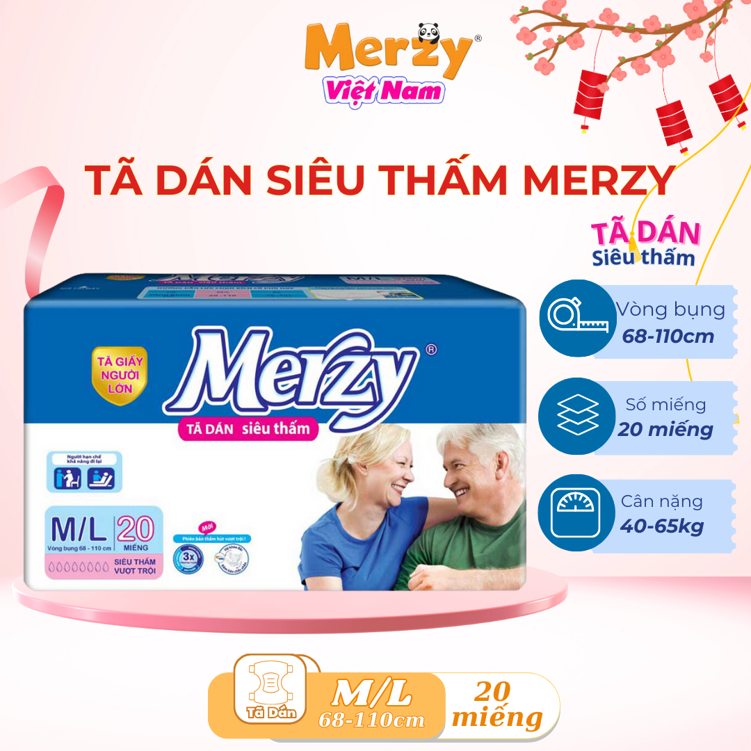 Tã người lớn Merzy bỉm người già size m/l 20 miếng  bỉm người lớn khô thoáng siêu thấm