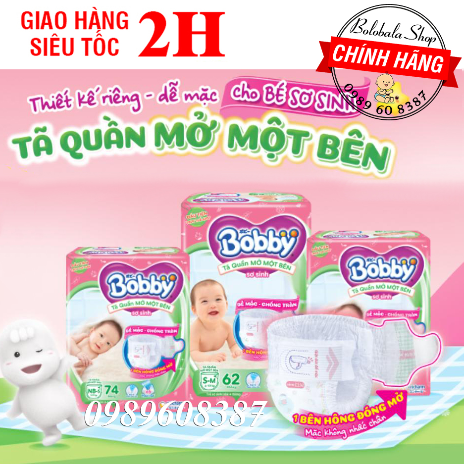 Tã quần sơ sinh bobby mở một bên nbs 74 miếng/ sm 62 miếng