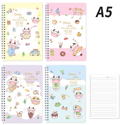 Sổ tay ghi chép học tập gáy lò xo A5 hình Bò MO MO, dòng vở kẻ ngang, 120 trang Sakura Shop