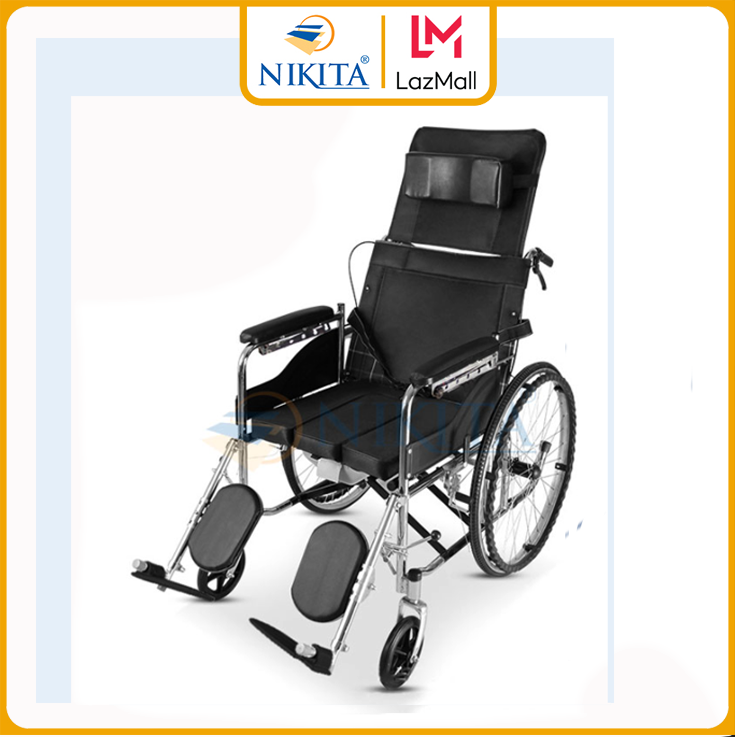 Xe lăn tay ngã lưng 6 nấc, có đệm và bô vệ sinh - NIKITA N213-1