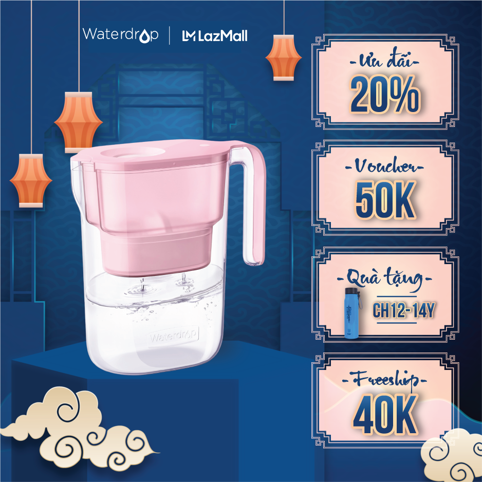 Bình lọc nước waterdrop 3,3l wd-pt-05p - bình lọc nước để bàn, tủ lạnh, ca lọc nước uống - hàng chính hãng