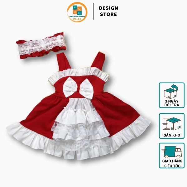 Váy đầm thiết kế lolita bồng xoè 2 dây màu đỏ-trắng cho bé 5-18kg