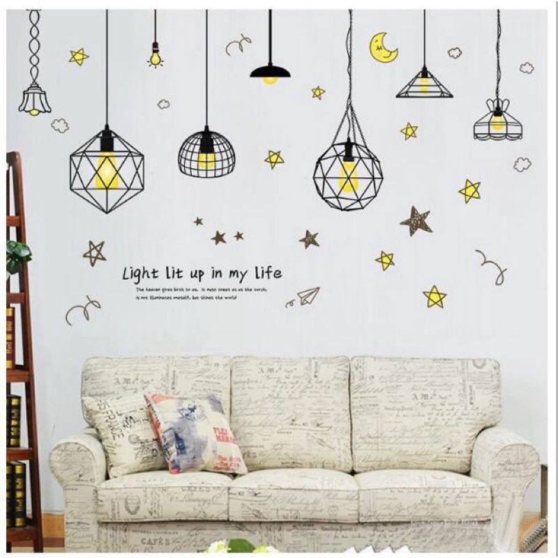 Decal dán tường đèn vàng, sẵn keo