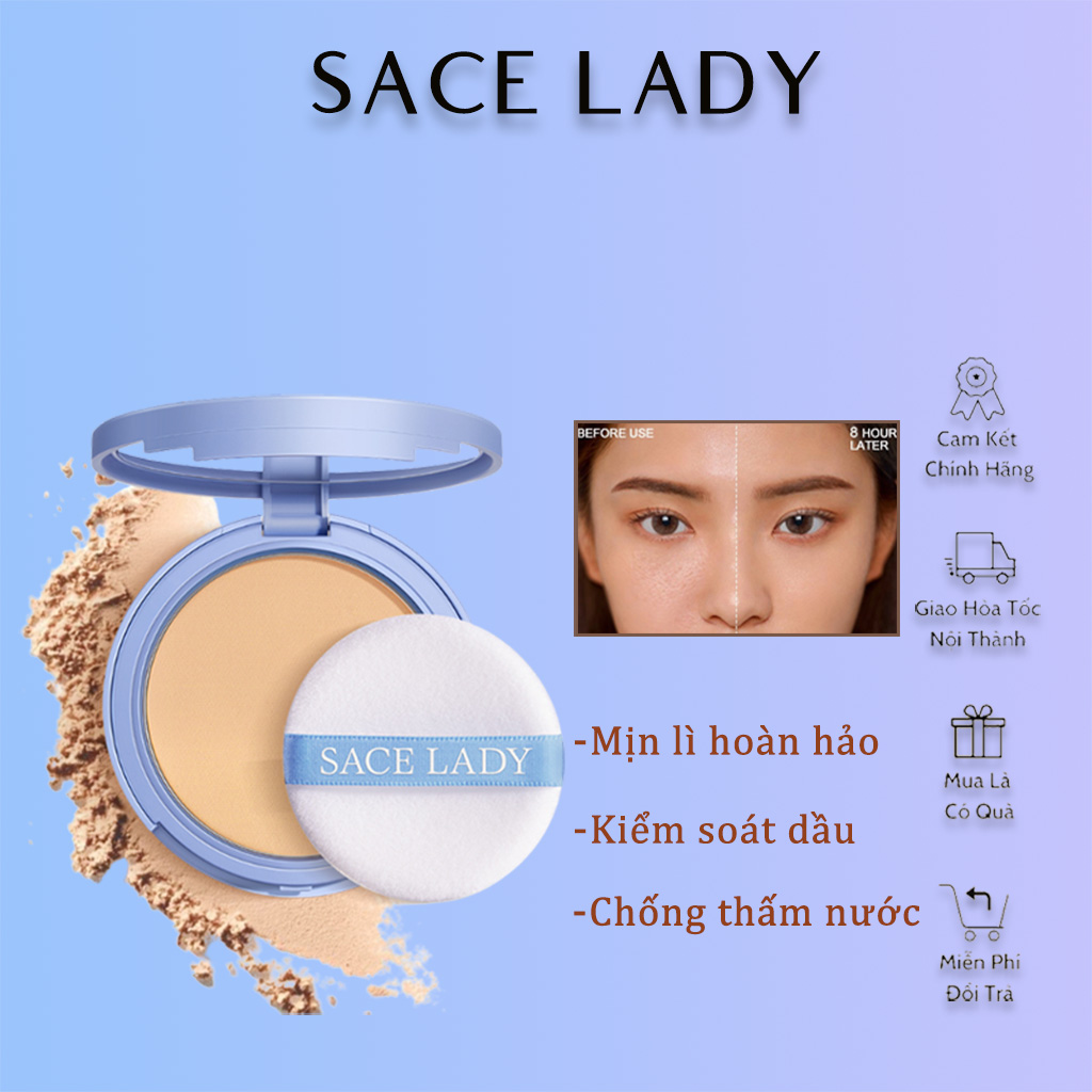 Phấn Phủ Trang Điểm Lâu Trôi Không Thấm Nước Kiểm Soát Dầu SACE LADY Phấn phủ dạng nén Kiềm Dầu Che Khuyết Điểm