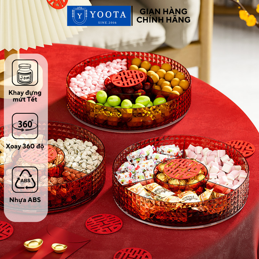 Khay Mứt Tết, Hộp Đựng Mứt 2 Tầng 10 Cánh Xoay 360 Độ