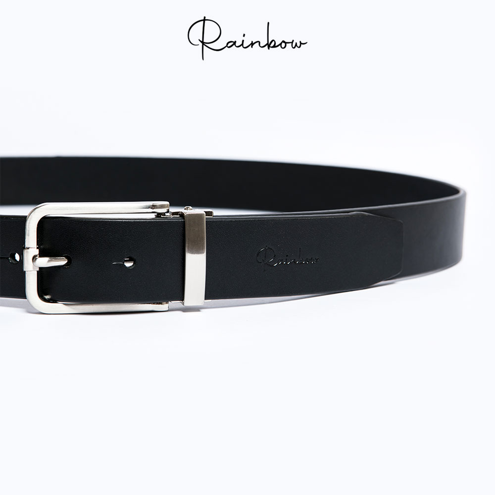 Thắt lưng nam da thật khoá kim ba Rainbow BELT-002-BLK màu đen, chất liệu da bò nguyên tấm cao cấp nhập khẩu Ý, thiết kế phong cách thời trang tinh tế và thanh lịch
