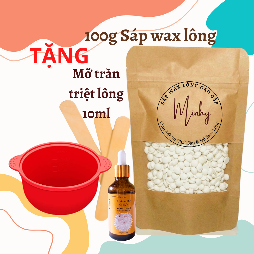 HOÀN TIỀN 15% - Combo 100g sáp wax lông nóng tặng  mỡ trăn triệt lông shiny chén nấu sáp silicon wax nóng wax bean sap wax và mỡ trăn