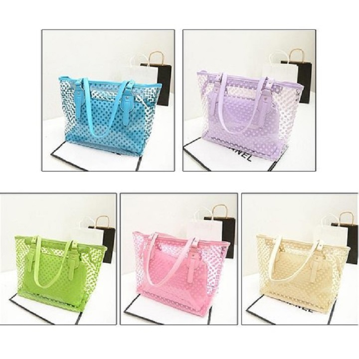 Túi xách trong suốt chấm bi thời trang cao cấp-Đựng vừa khổ giấy A4