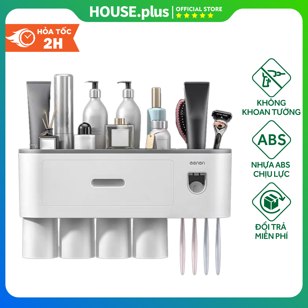 Kệ Để Bàn Chải Đánh Răng Và Nhả Kem Đánh Răng Tự Động Kèm Cốc Hút Từ Tính