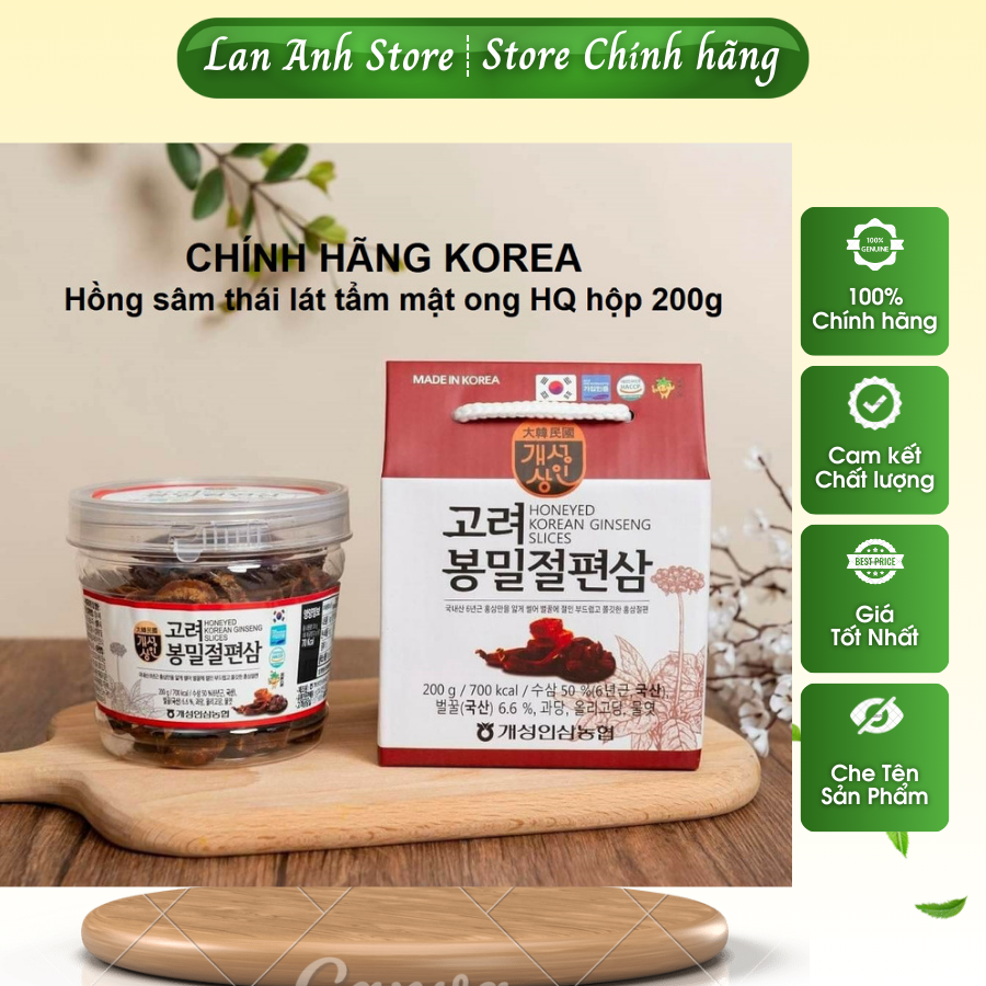 Hồng sâm lát tẩm mật ong hàn quốc chính hãng hộp 200gr