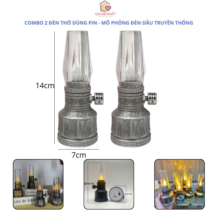  COMBO 2 Đèn Thờ Dùng Pin Phong Cách Đèn Dầu Cổ Sang Trọng Cúng Bàn Thờ Gia Tiên Bàn Thờ Phật 