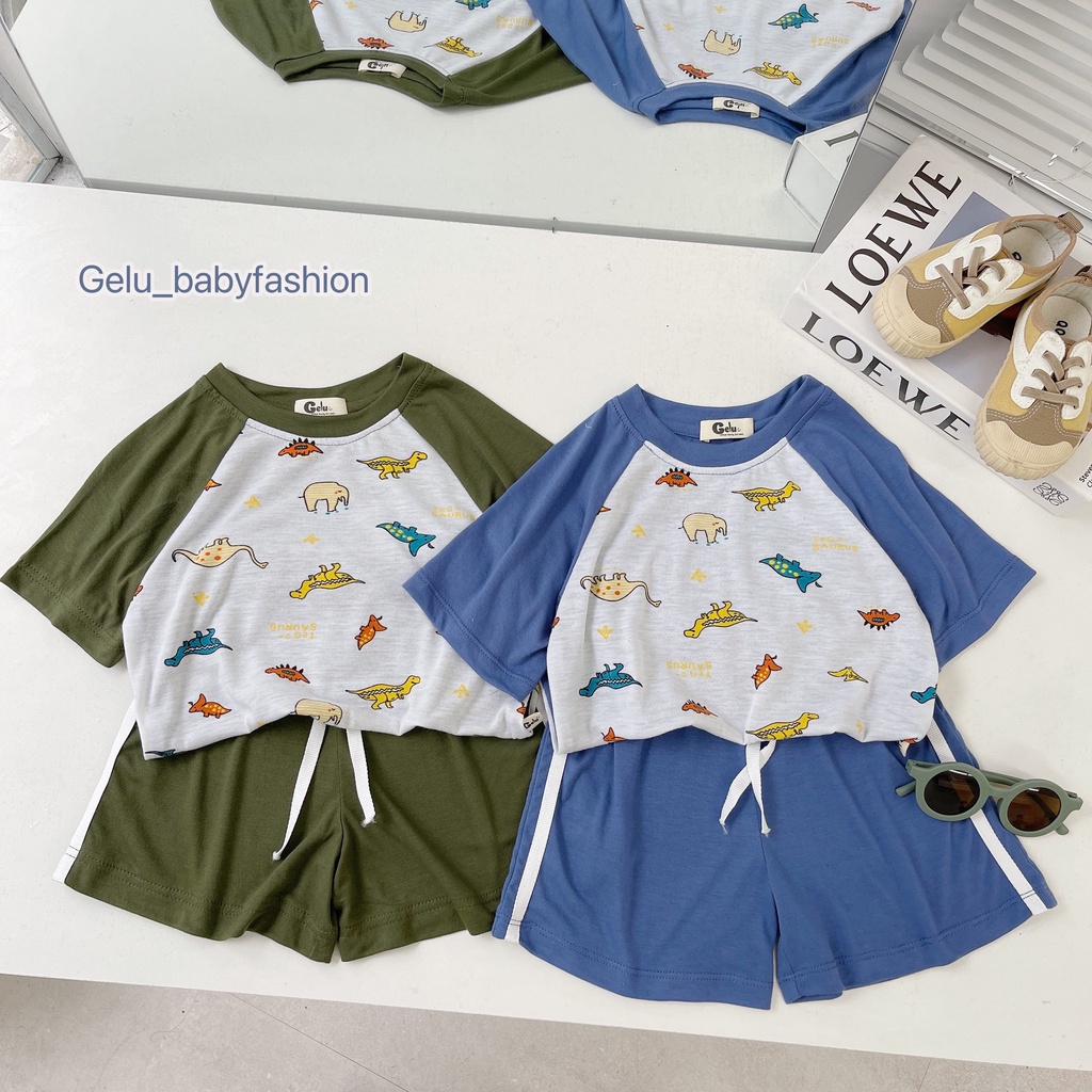 Bộ quần áo cộc tay bé trai Gelu Kids in hình động vật, chất liệu thô mát mềm mại cho bé thoải mái vui chơi vận động