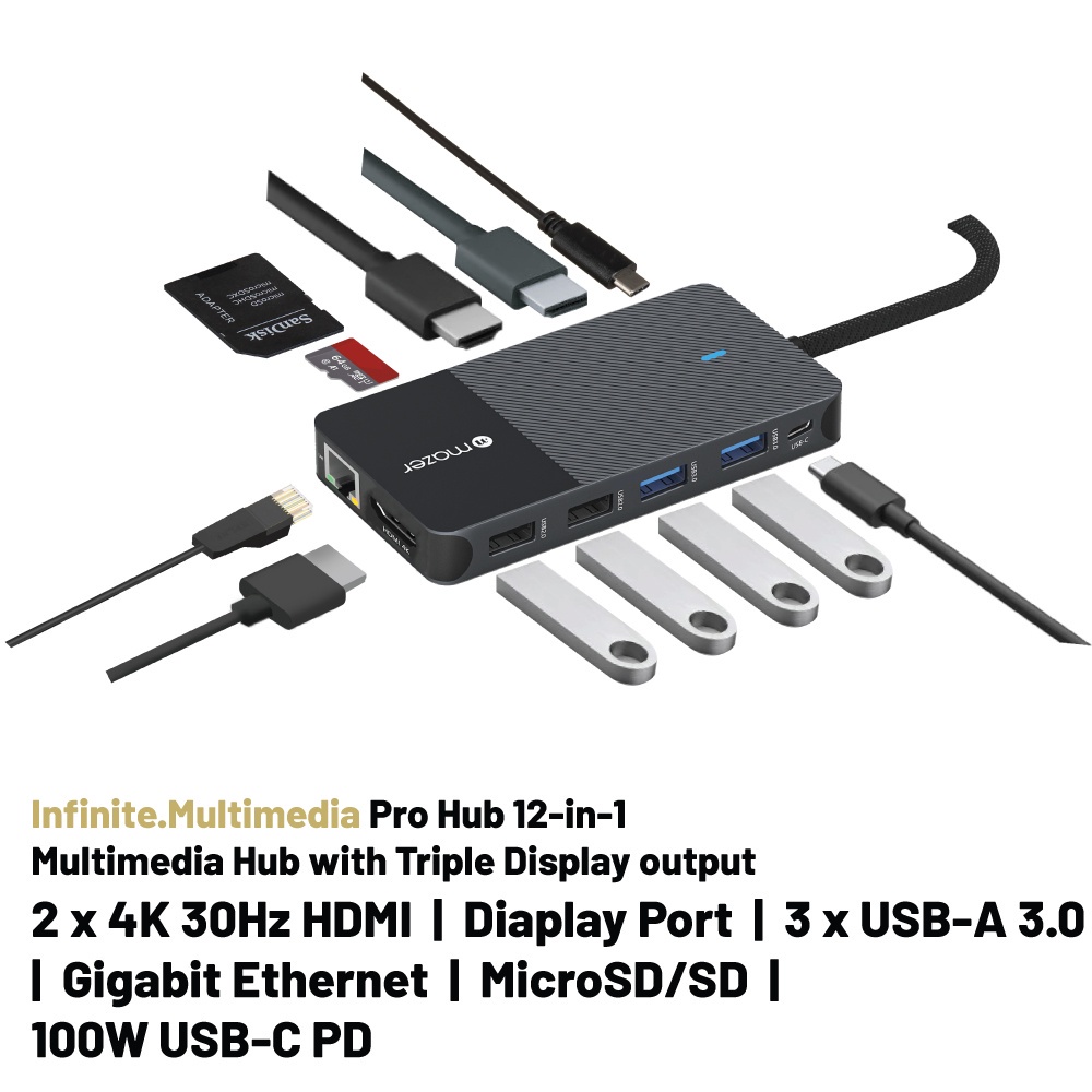 Cổng Chuyển Đổi Mazer USB-C Multimedia Pro Hub 12-in-1 cho laptop , Macbook