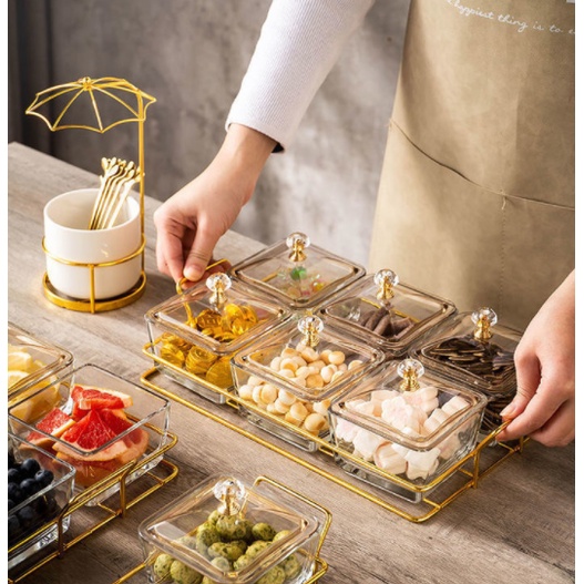 Khay đựng mứt tết 6 ngăn đựng bánh kẹo, mứt tết, hạt dưa sang trọng, hũ đựng kẹo ngày tết cổ truyền 2024